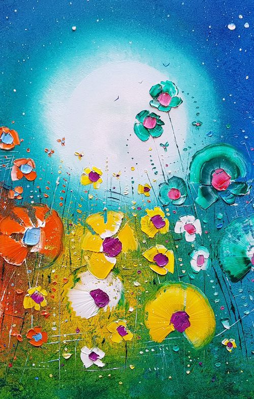 "Magic Moon & Rainbow Flowers in Love" by Phil Broad
