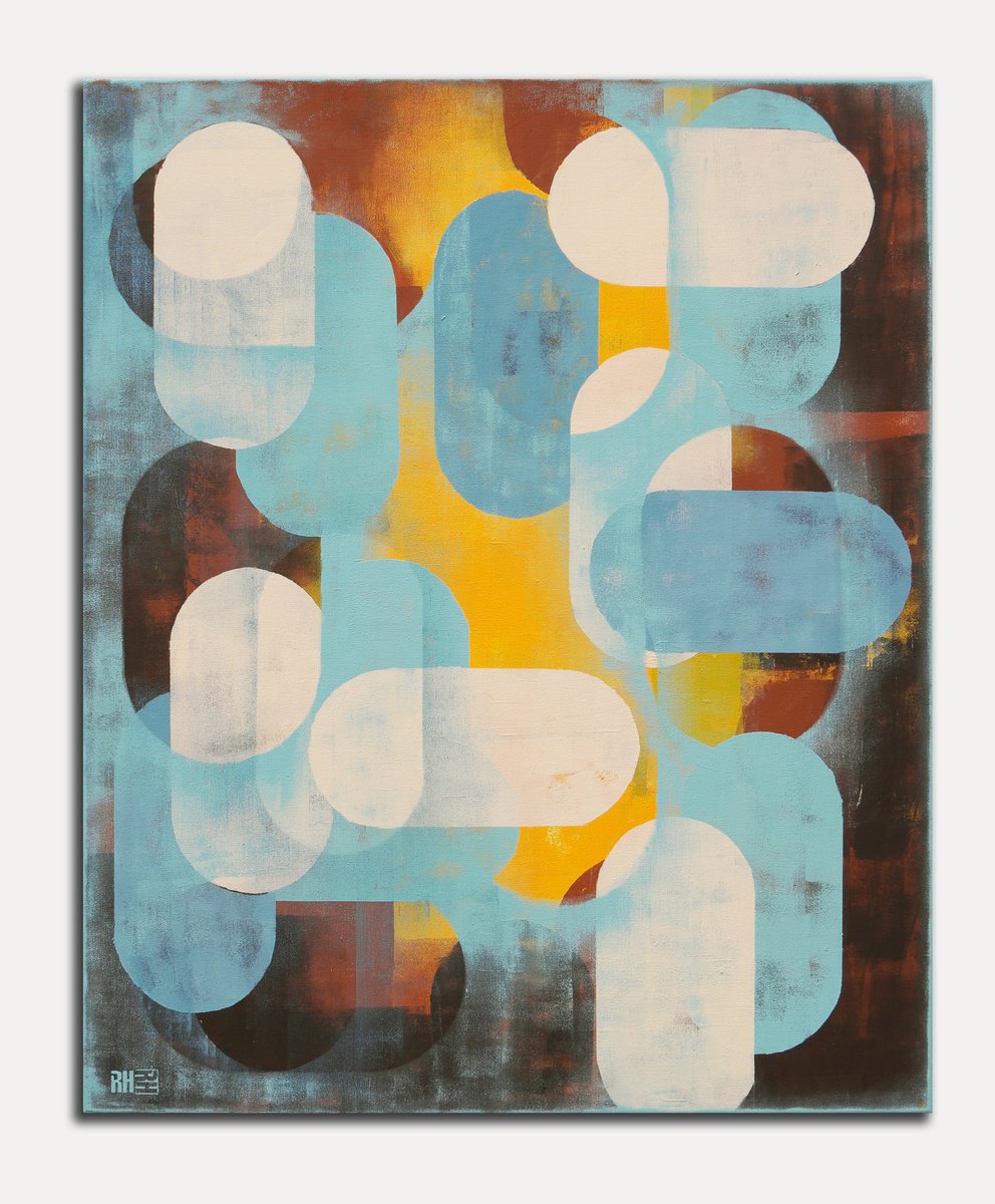 Abstract Acrylic Painting By Ronald Hunter, 35 X 43", Traffic Layer Player, Original Artwork