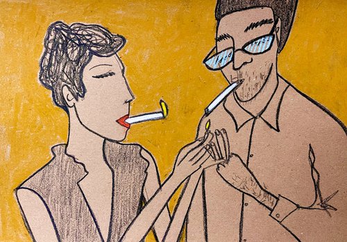 Smoking woman and man by Ann Zhuleva