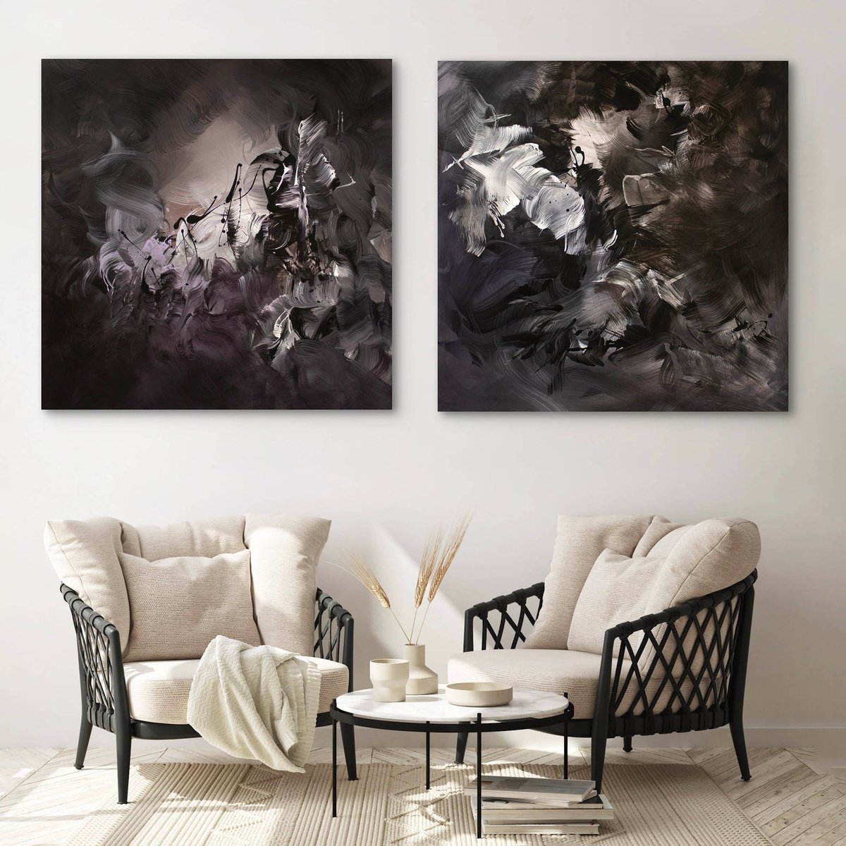 Abstract Acrylic Painting By Paresh Nrshinga Frsa, 80 X 40", Between Light And Shadows I Ii, Original Artwork