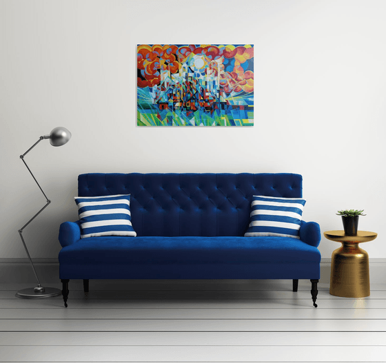 Sunny morning (100x70cm, cubism, oil painting)