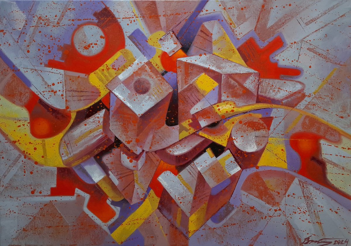 Abstract Oil Painting By Serhii Voichenko, 34 X 24", Smoking Pipe, Original Artwork