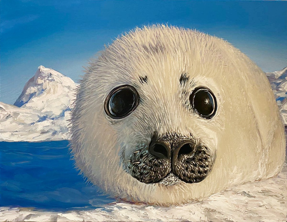 Photorealistic Animal Oil Painting By Elena Adele Dmitrenko, 18 X 14, Baikal Seal, Original Artwork