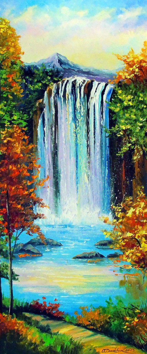 Mountain waterfall by the lake by Olha Darchuk