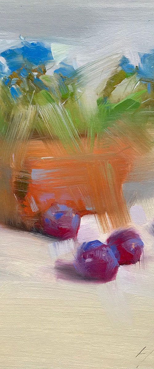 Basket Flowers, Original oil painting, Handmade artwork, One of a kind by Vahe Yeremyan
