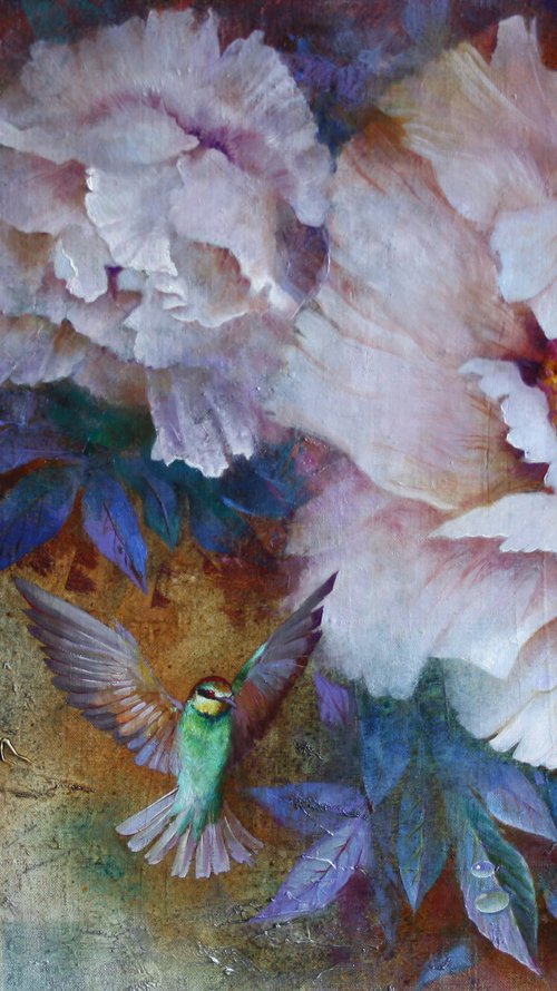 PEONIES AND HUMMINGBIRDS (2021) by Alexandr Dobrodiy