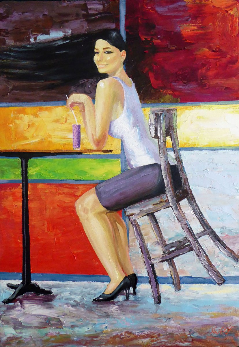 Impressionistic Portrait Oil Painting By Narek Hambardzumyan, 18 X 26", Wind, Original Artwork