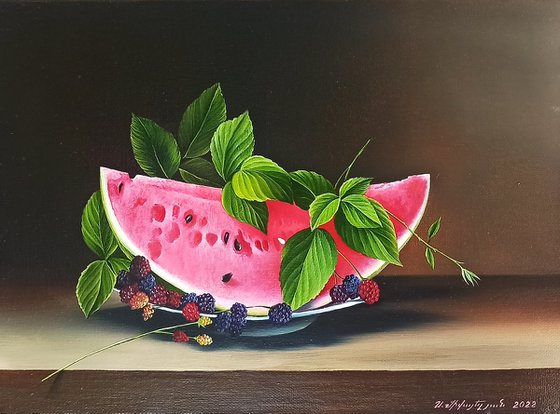 Still life- watermelon (40x30cm, oil painting, ready to hang)