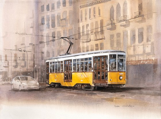 Classic Yellow Tram in Sunlight