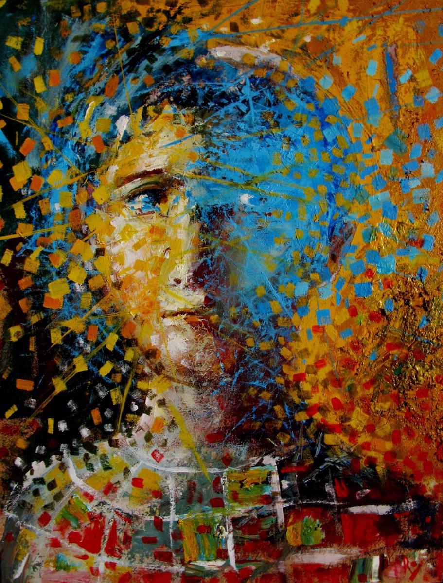 Surrealistic Portrait Oil Painting By Serhiy Roy, 11 X 15", Portrait In Colored Rain 2., Original Artwork