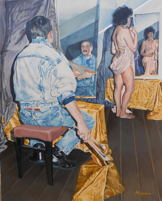 Self-portrait in a mirror with a nude