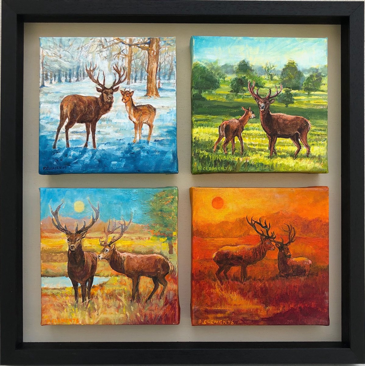 Impressionistic Landscape Oil Painting By Patricia Clements, 21 X 21", Four Seasons Of Richmond Park, Original Artwork