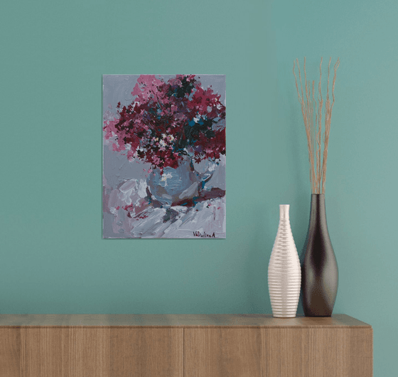 Purple flowers in a vase  Still life painting- Original acrylic painting