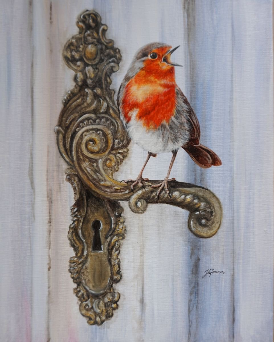 Wild@Home Who’s at the Door? 8x12 inch by Jayne Farrer