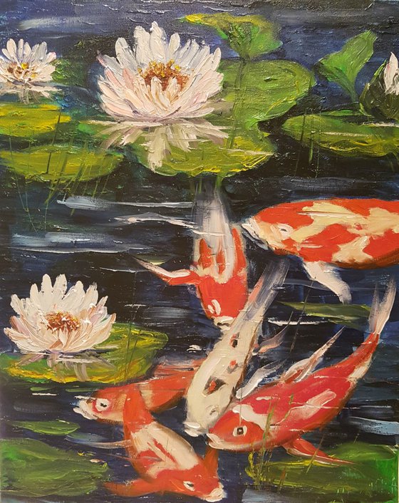 Waterlily and Koi fishes( after some changes) 40*50
