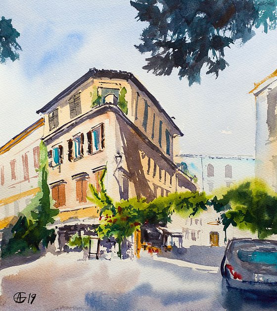 Rome. Original watercolor. Small artwork interior trip travel italy architecture