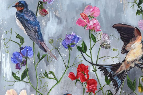Swallows and Sweetpeas