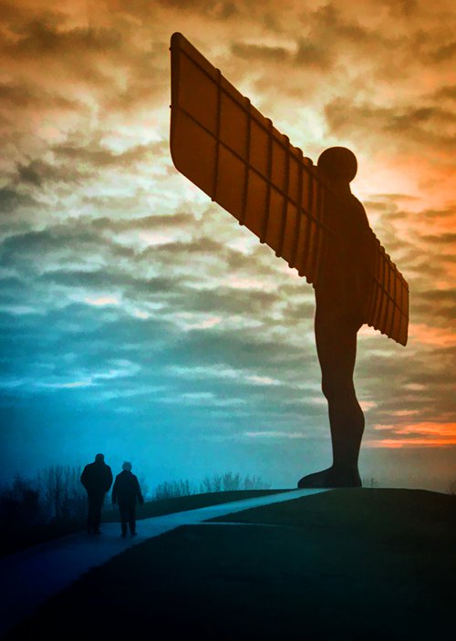 Mother and Son in the Shadow of the Angel of the North by Christopher West