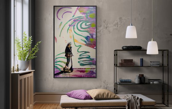 XXXL Super big painting - "Summer day" - Pop Art - Street - City - Girl - Scooter