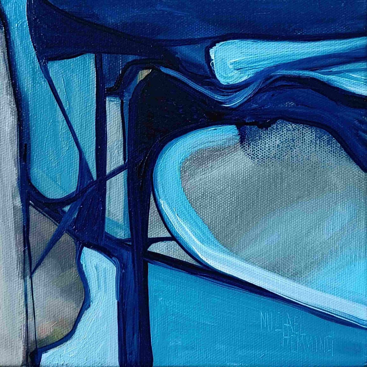 Organic Landscape Oil Painting By Michael Hemming, 8 X 8", Lulworth In Blue, Original Artwork