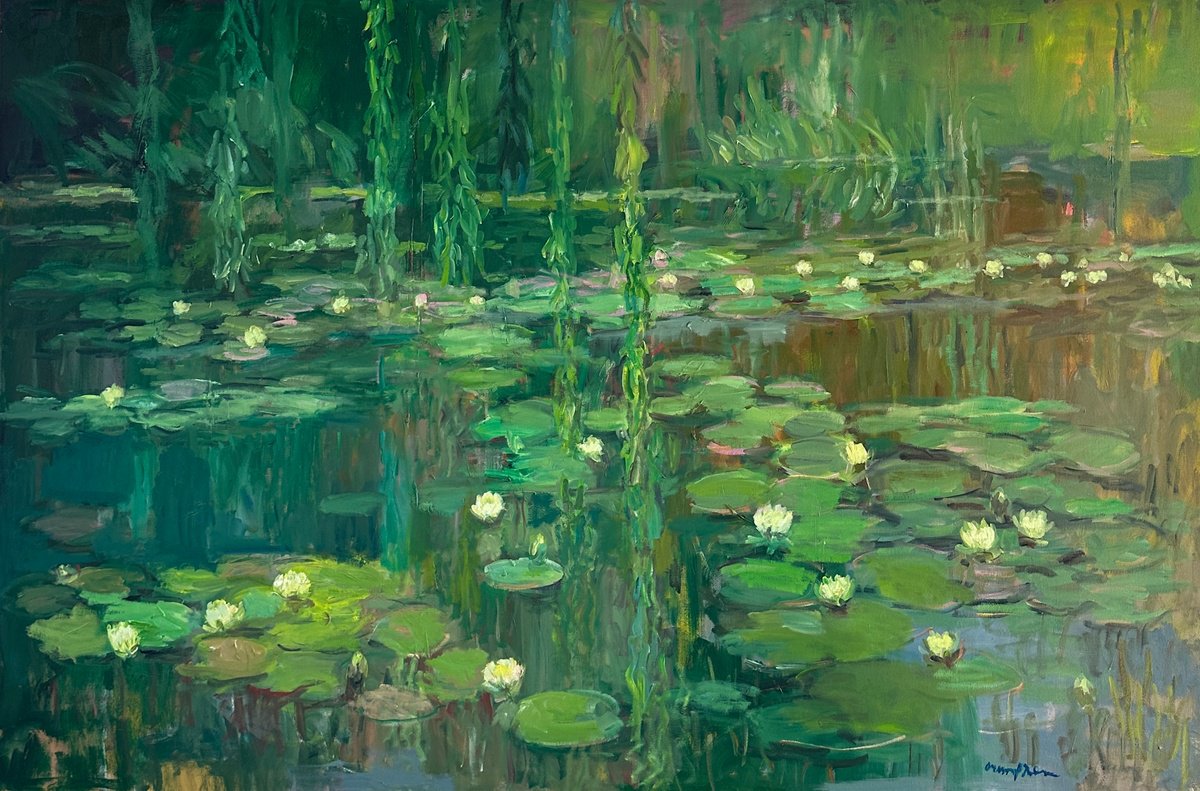 Impressionistic Landscape Oil Painting By Arun Prem, 60 X 40, Whispering Lake, Original Artwork