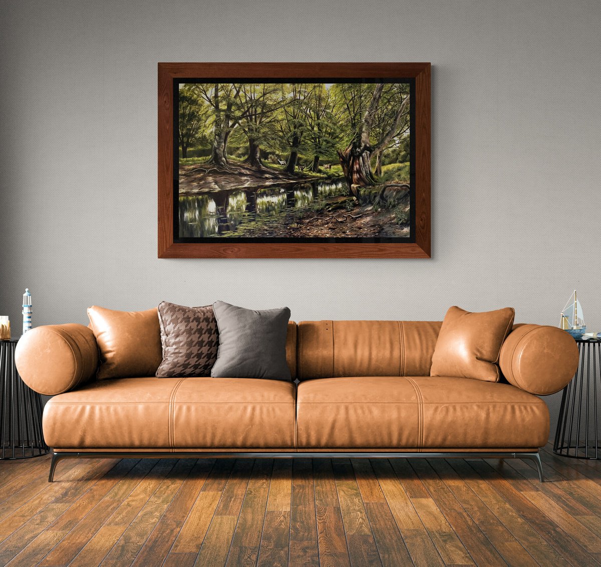 Impressionistic Landscape Acrylic Painting By Fabian Bertona, 47 X 31, By The Side Of The River, Original Artwork