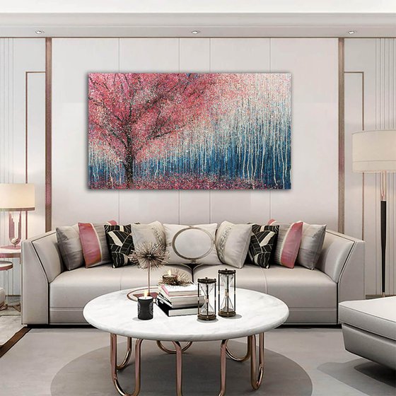 Sakura Original pink abstract tree Tender Light painting Spring blossom Large abstract landscape Cherry Blossom