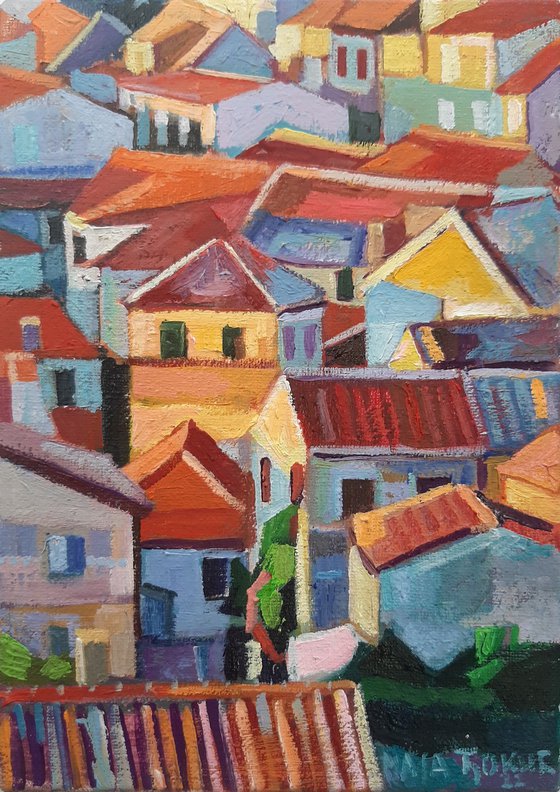 Red roofs  3, miniature,  2022