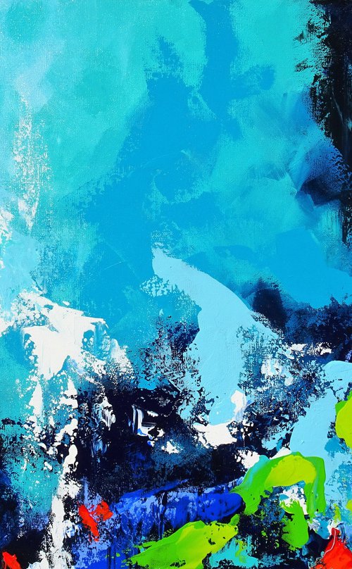 A NEW BEGINNING. Teal, Blue, Aqua Contemporary Abstract Painting with Texture by Sveta Osborne
