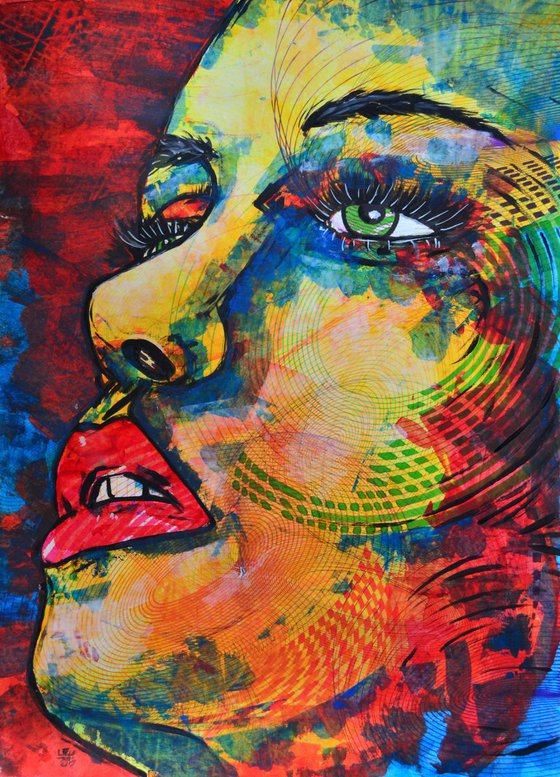 Geometric Code - Vibrations Mixed Media Original Modern Portrait Art Painting