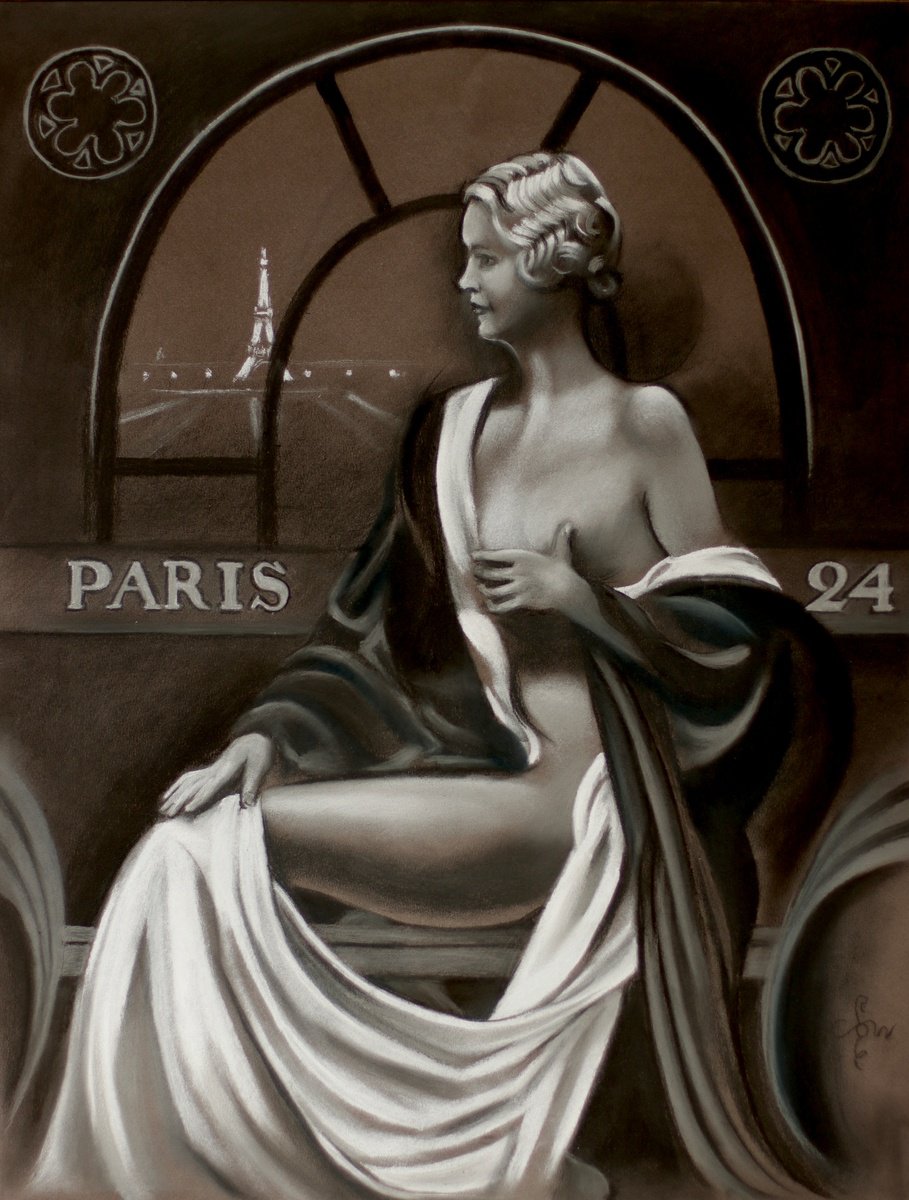 Geometric Portrait Pencil Drawing By Corne Akkers, 20 X 26, Paris 24 - 04-07-24, Original Artwork