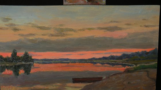 At The Silent Bank - sunset painting