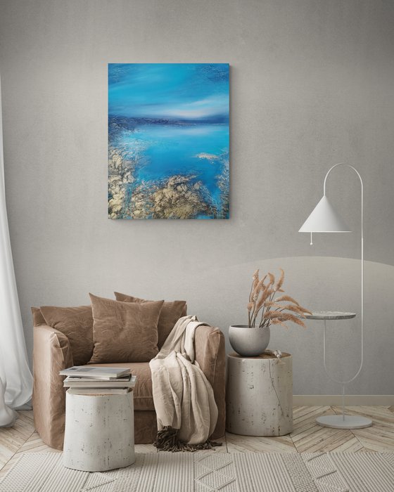 A XL large original modern semi-abstract painting "Blue Lagoon"