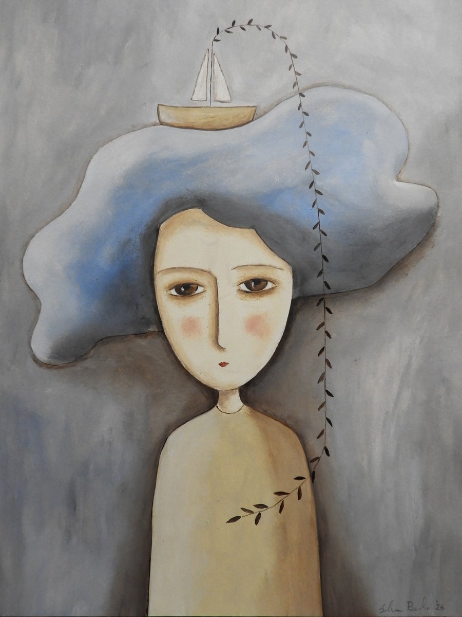 Illustrative Oil Painting , Thinking About The Sea By Silvia Beneforti, 12 X 17, Artwork For Sale On Artfinder