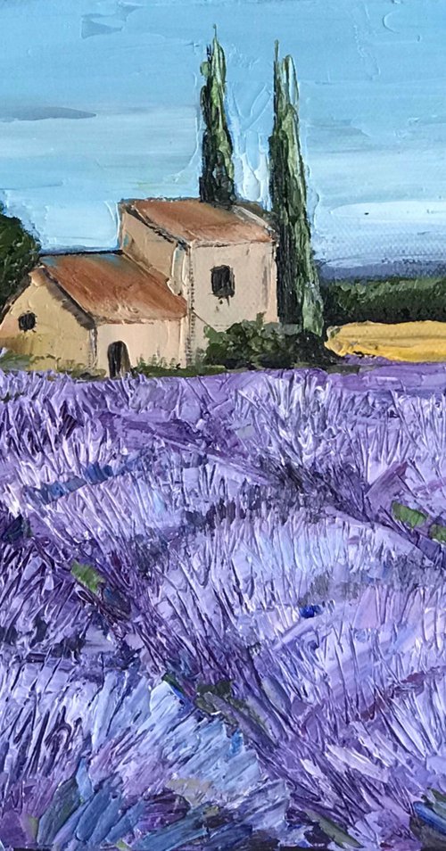 Provence lavender fields oil painting by Leysan Khasanova