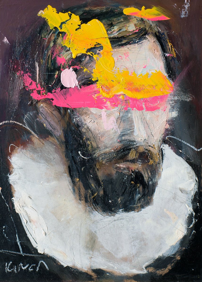 Expressive Portrait Oil Painting By Catalin Ilinca, 12 X 17, Portrait Of A Bearded Man (7), Original Artwork