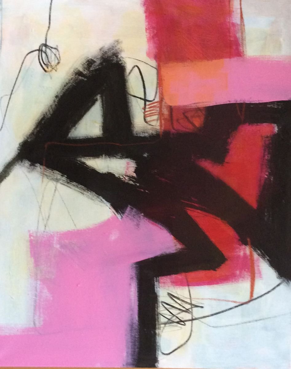 Expressive Abstract Acrylic Painting By Linda Coppens, 31 X 39", Relation N°5, Original Artwork