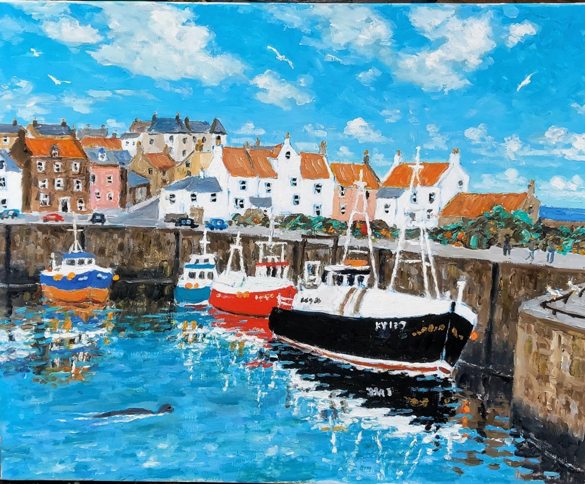 pittenweem harbour with seal by Colin Ross Jack