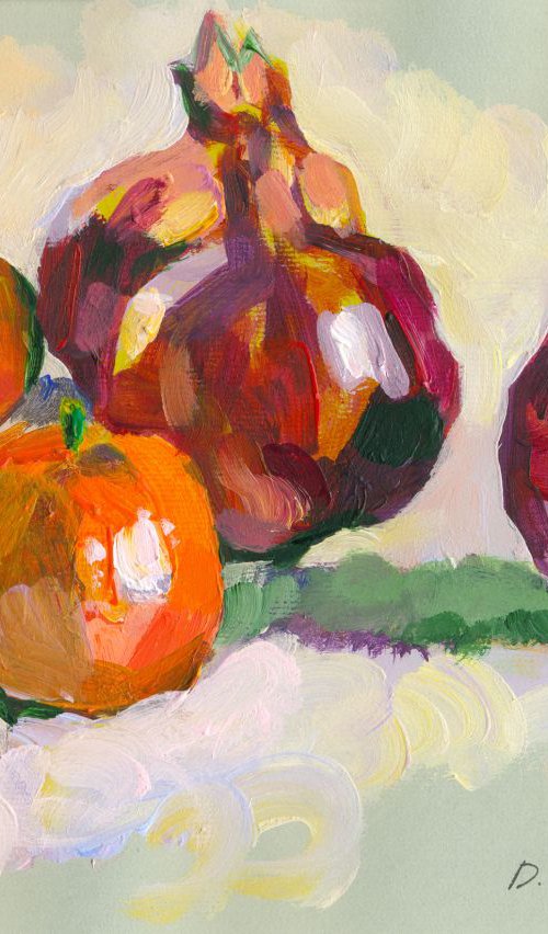 Pomegranates and mandarins (acrylics) by Dima Braga