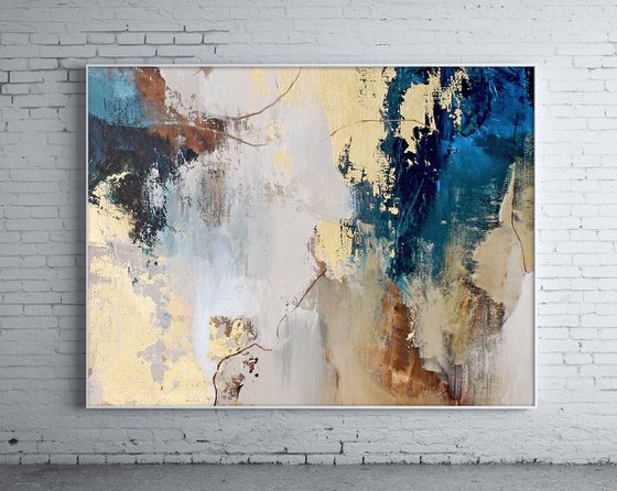 "Avalanche 2" Abstract blue gold acrylic art