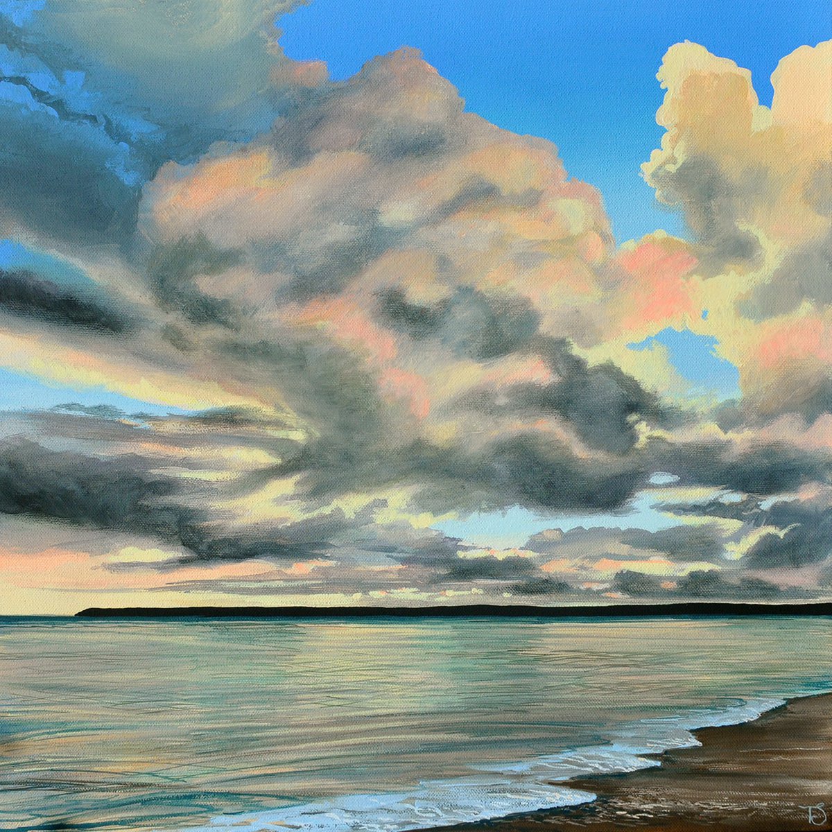 Impressionistic Landscape Acrylic Painting By Theresa Shaw, 17 X 17", As The Day Lingers, Original Artwork