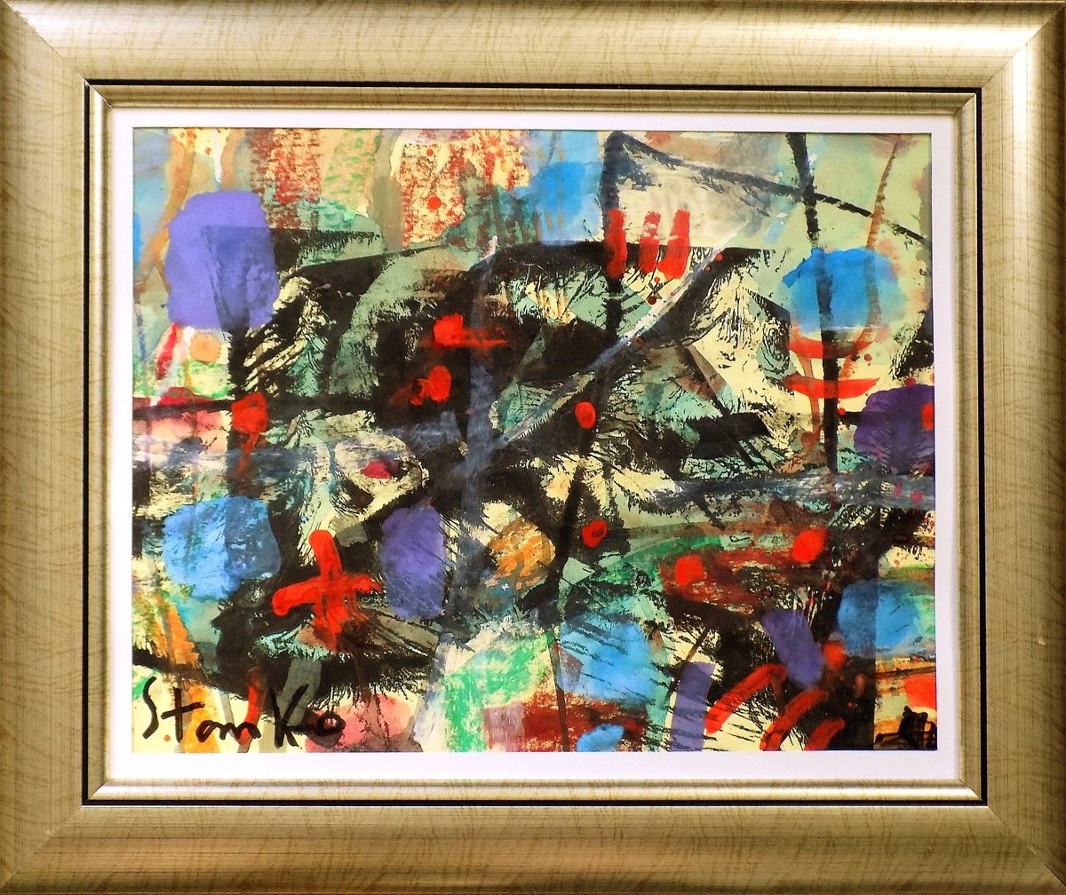 Abstract Acrylic Painting By Stanislav Bojankov, 17 X 14", Abstract Landscape, Original Artwork