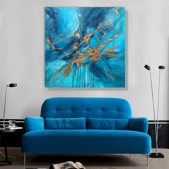 Blue Planet - XL LARGE,  TEXTURED ABSTRACT ART – EXPRESSIONS OF ENERGY AND LIGHT. READY TO HANG!