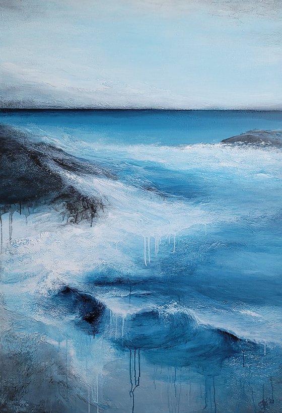 Ocean Breath, 130*90cm, large abstract texture painting, interior wall art decor