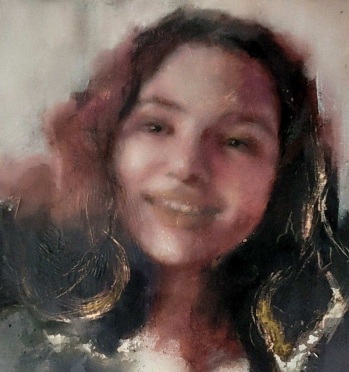 Impressionistic Portrait Oil Painting By Yuliia Kyrsanova, 11 X 11", Reflection In Gold, Original Artwork