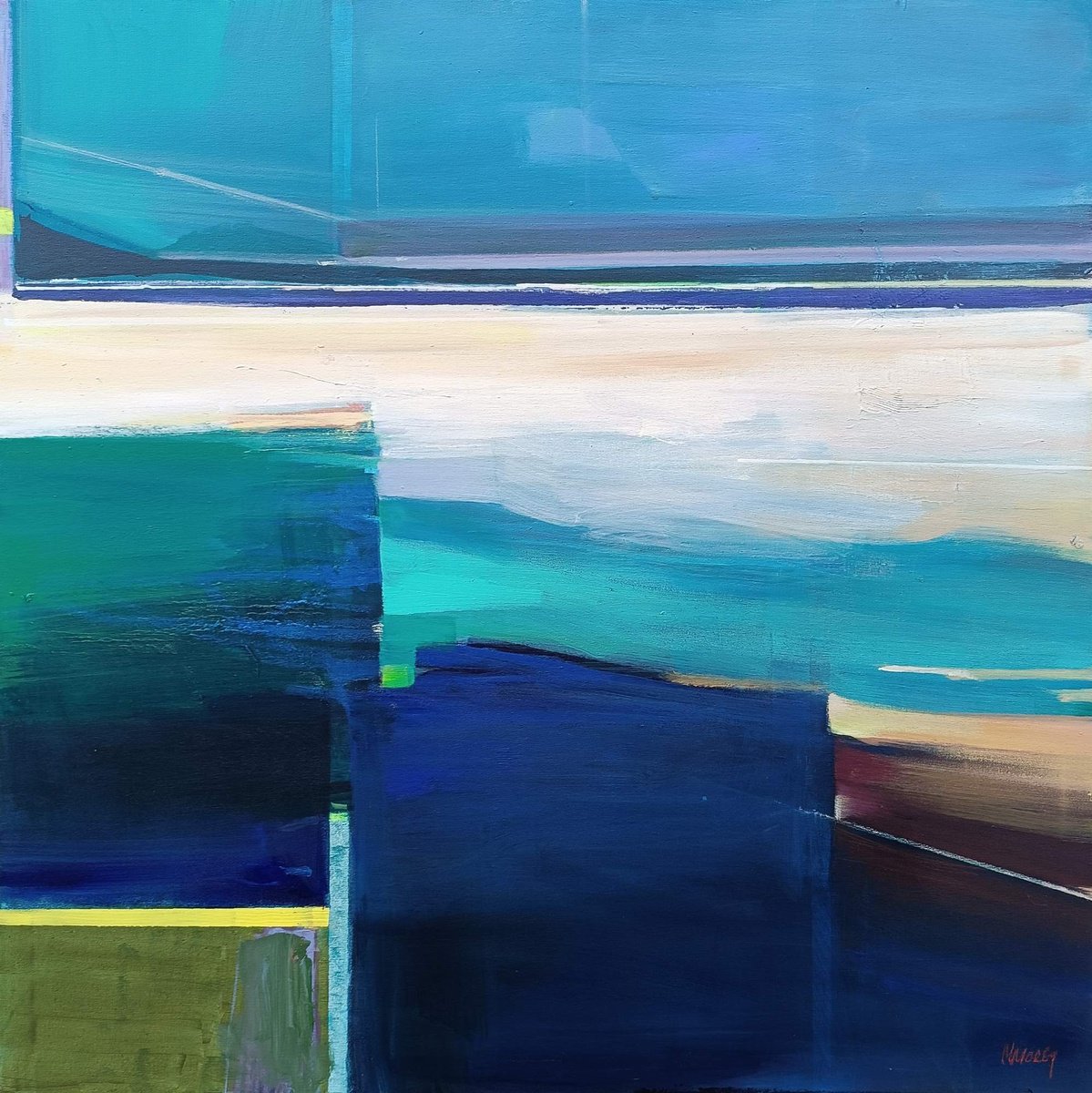 Abstract Landscape Acrylic Painting By Magdalena Morey, 39 X 39", Shifting Tides, Original Artwork