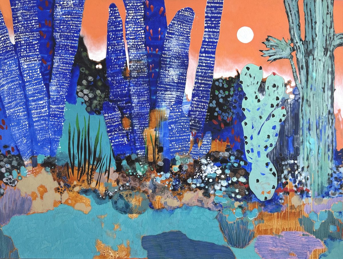 Abstract Landscape Acrylic Painting By Elizaveta Pugacheva, 63 X 47, Heat, Original Artwork