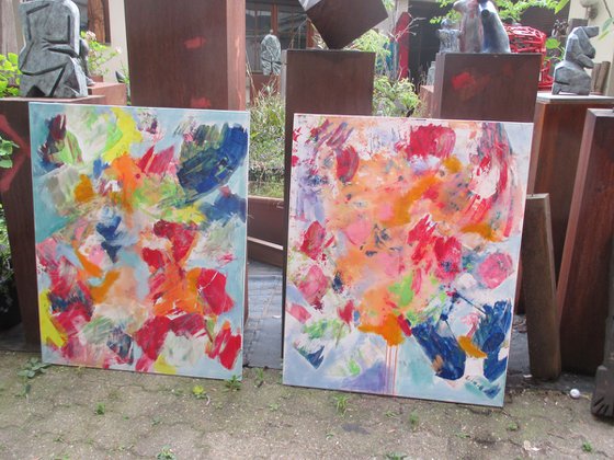 orange and blue abstract painting