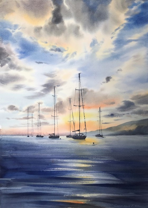 Yachts at sunset #6