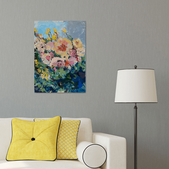 SPRING MEADOW - original floral painting on canvas, wall decor, impasto painting, gift idea